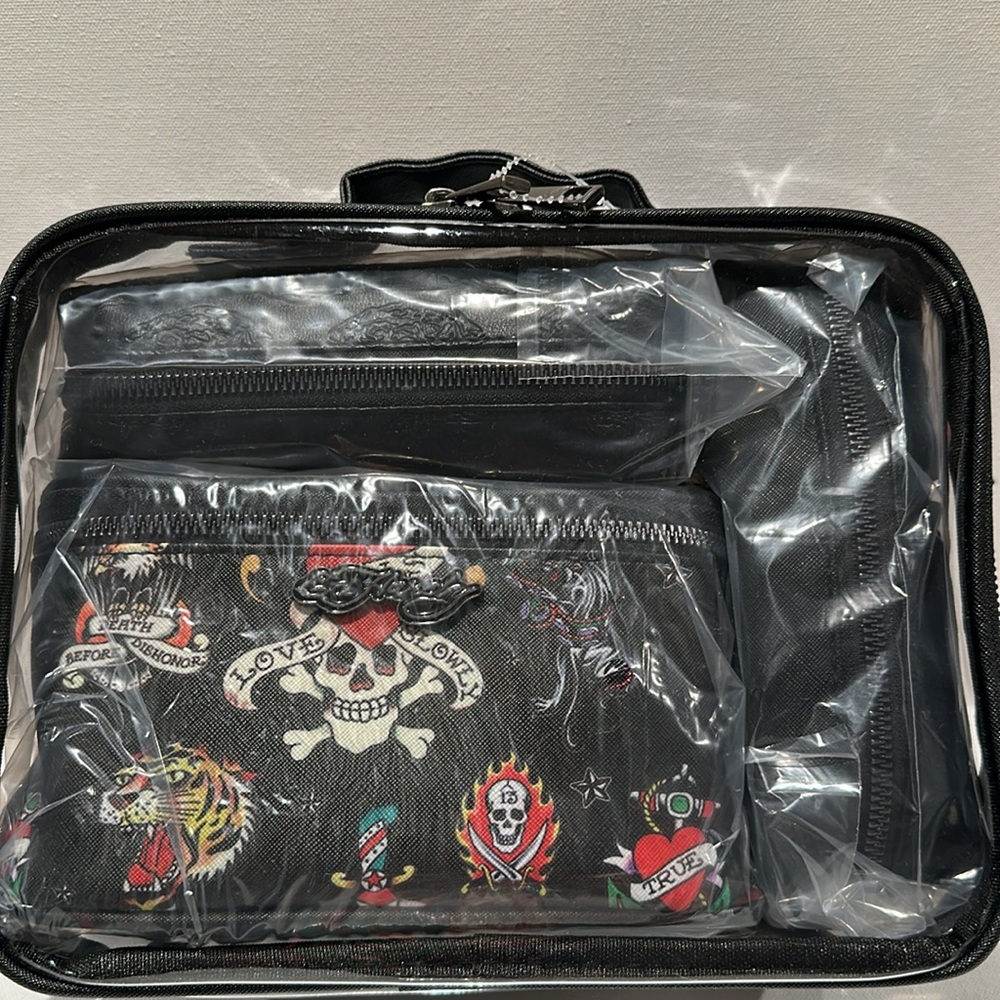 NWT Ed Hardy (4) Piece Cosmetic Bags.